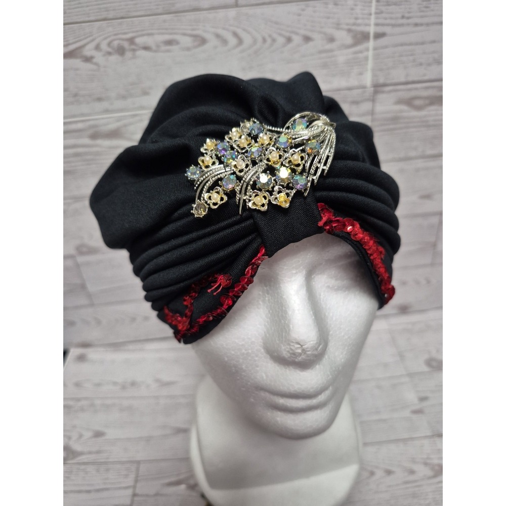 Grandma's Turban Hat With Brouche Small Hole See Pictures Please